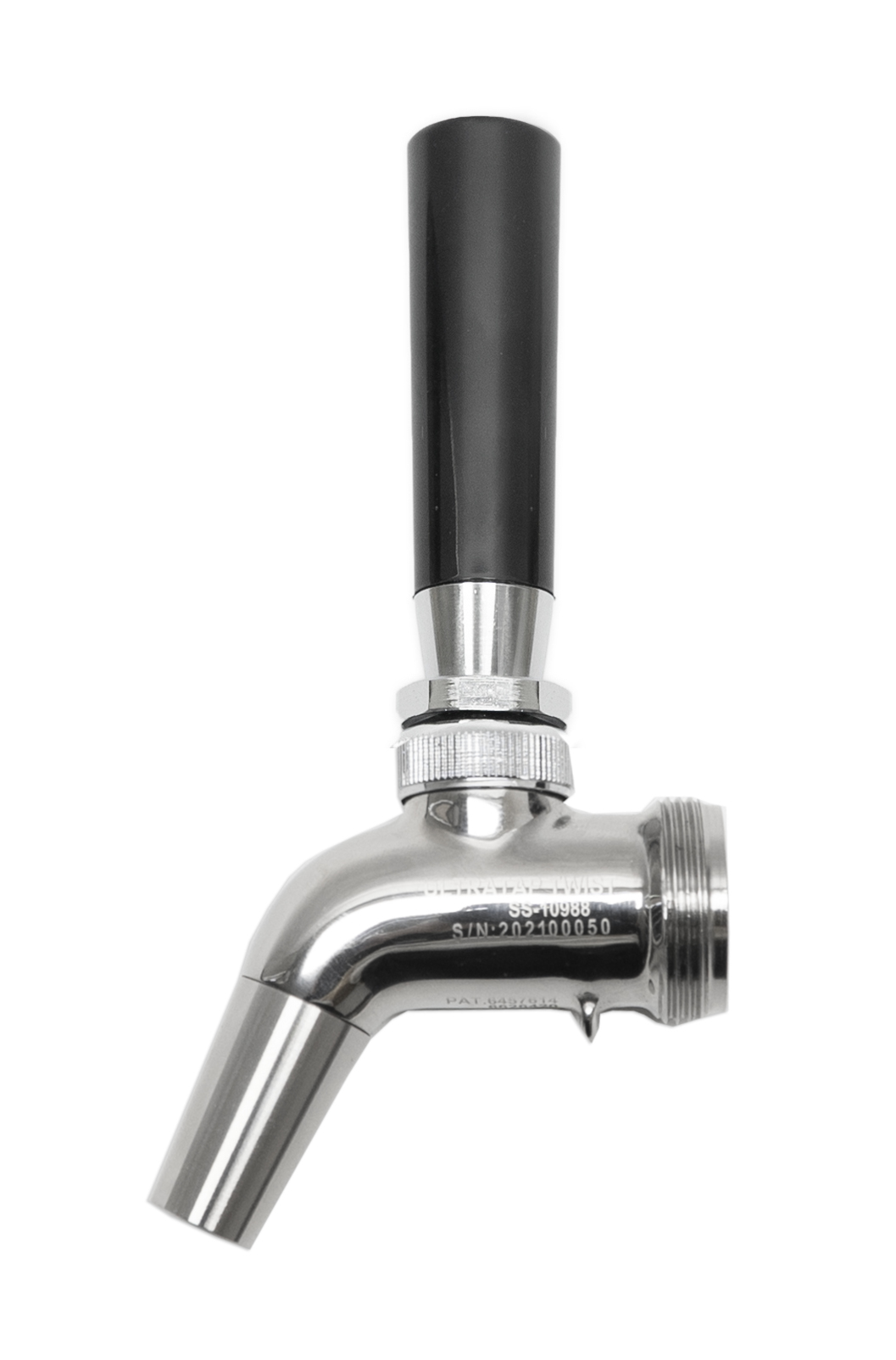 Photo of UltraTap beer tap showing engraved patent and serial number